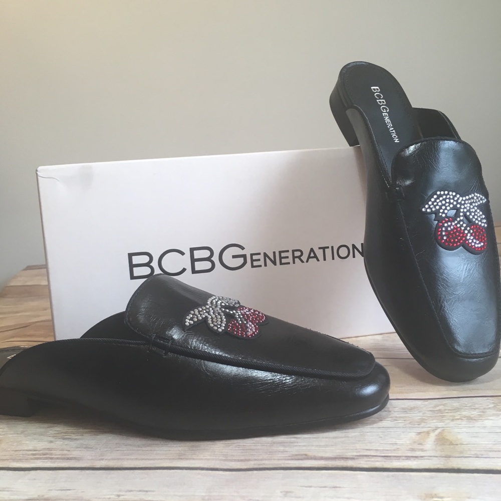 Cherry Embellished Low Flat Mule Black - Picture 4 of 6